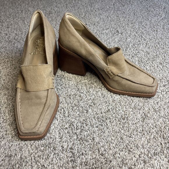 Vince Camuto Shoes - Vince Camuto 5M Segellis Pointed Toe Block Heeled Loafers Tortilla Suede Leather